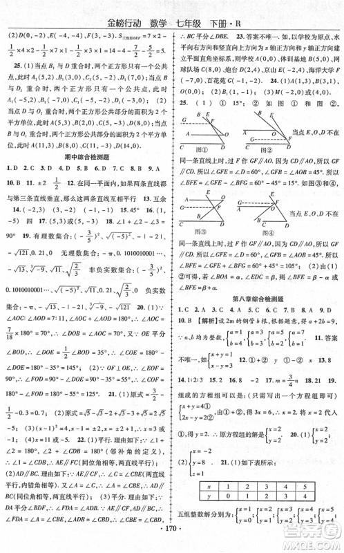 云南美术出版社2022金榜行动课时导学案七年级数学下册R人教版答案