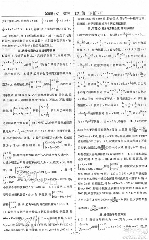 云南美术出版社2022金榜行动课时导学案七年级数学下册R人教版答案