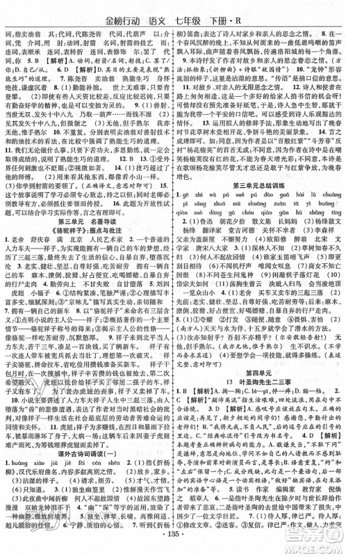 云南美术出版社2022金榜行动课时导学案七年级语文下册R人教版答案 云南美术出版社2022金榜行动课时导学案七年级语文下册R人教版答案