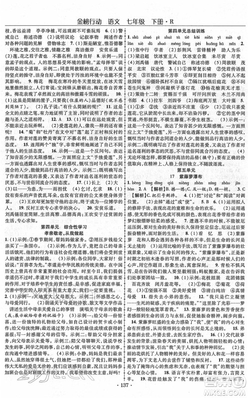 云南美术出版社2022金榜行动课时导学案七年级语文下册R人教版答案