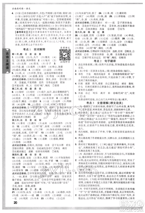 新疆青少年出版社2022中考面对面九年级语文通用版云南专版参考答案