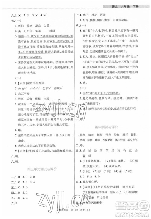 北京师范大学出版社2022课内课外直通车语文六年级下册河南专版答案 北京师范大学出版社2022课内课外直通车语文六年级下册河南专版答案