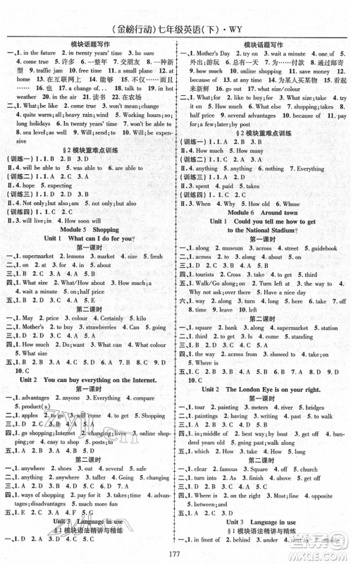 云南美术出版社2022金榜行动课时导学案七年级英语下册WY外研版答案