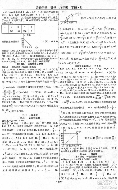 云南美术出版社2022金榜行动课时导学案八年级数学下册R人教版答案