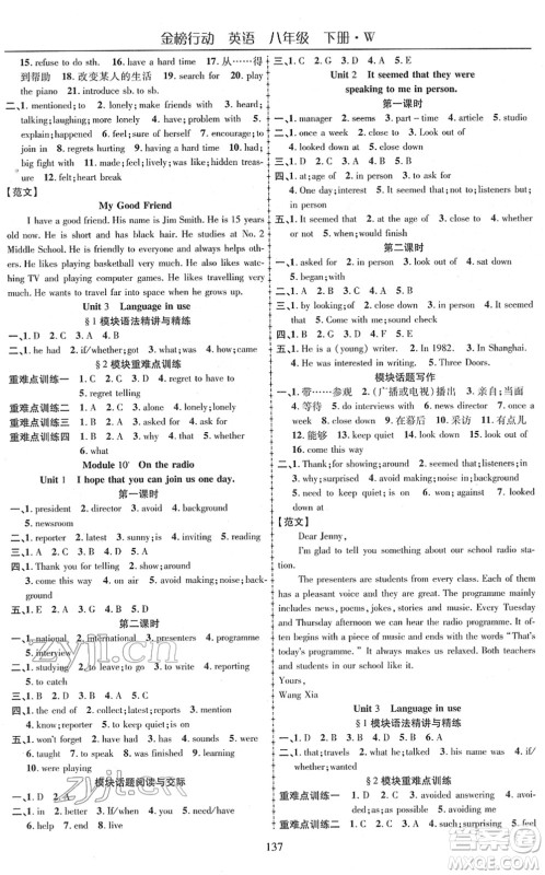 云南美术出版社2022金榜行动课时导学案八年级英语下册WY外研版答案
