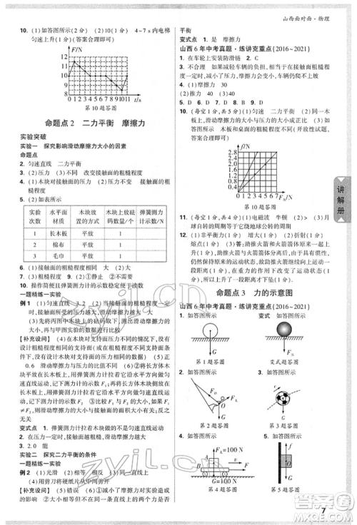 新疆青少年出版社2022中考面对面九年级物理通用版山西专版参考答案