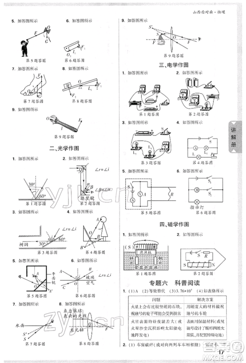 新疆青少年出版社2022中考面对面九年级物理通用版山西专版参考答案