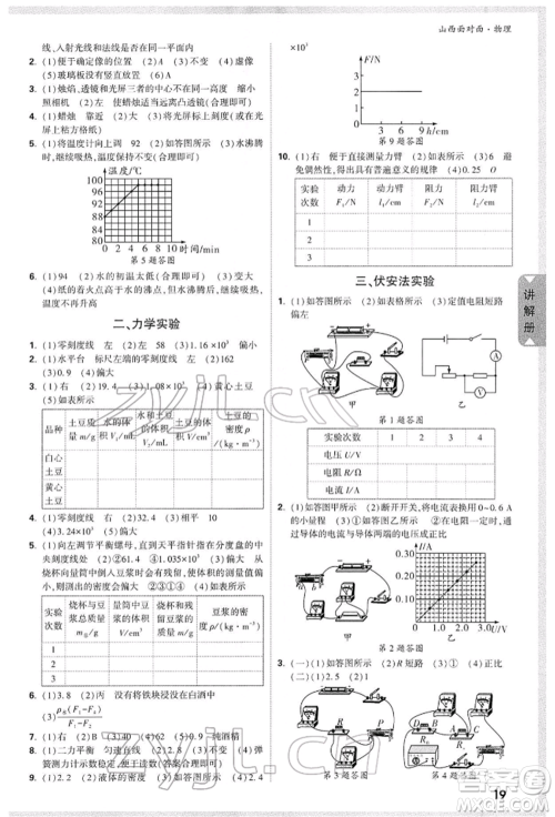 新疆青少年出版社2022中考面对面九年级物理通用版山西专版参考答案