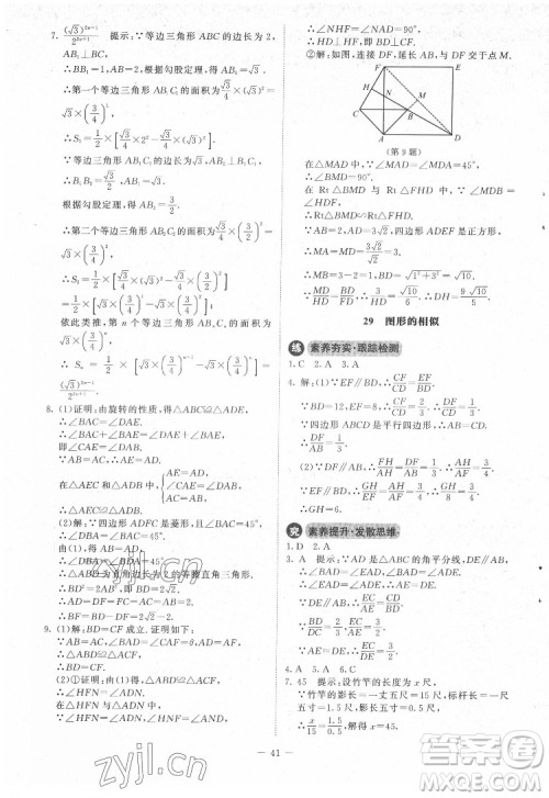 北京师范大学出版社2022课内课外直通车数学九年级下册北师大版答案