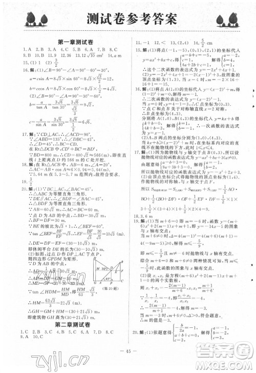 北京师范大学出版社2022课内课外直通车数学九年级下册北师大版答案