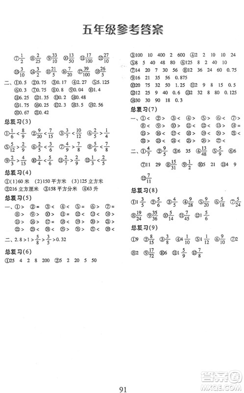 云南美术出版社2022每日10分钟口算心算速算天天练五年级数学下册RJ人教版答案