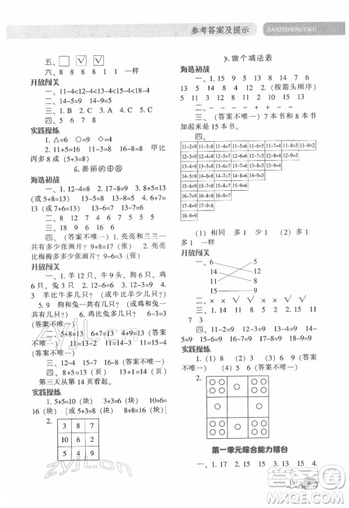 辽宁教育出版社2022尖子生题库数学一年级下册BS北师版答案 辽宁教育出版社2022尖子生题库数学一年级下册BS北师版答案