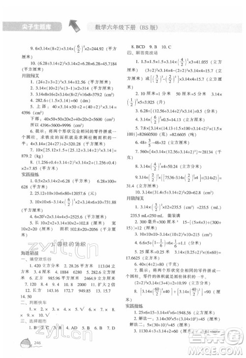 辽宁教育出版社2022尖子生题库数学六年级下册BS北师版答案