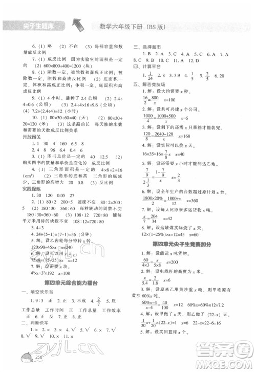 辽宁教育出版社2022尖子生题库数学六年级下册BS北师版答案