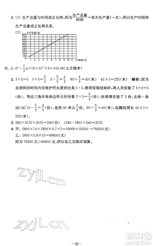 江苏人民出版社2022名校起航全能检测卷六年级数学下册苏教版答案