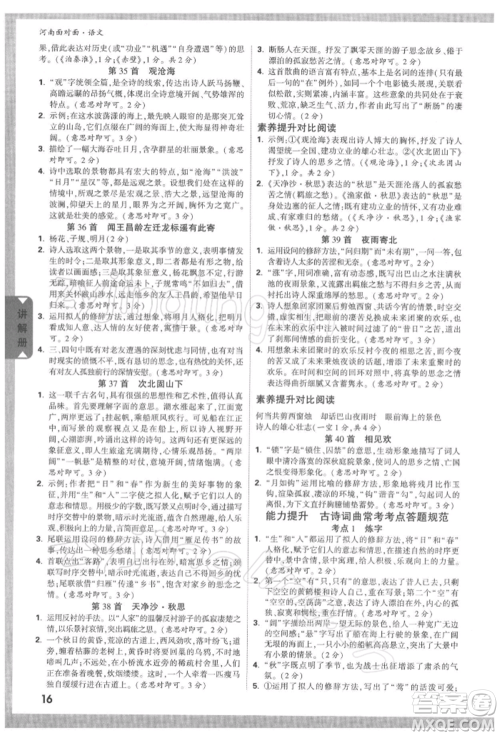 新疆青少年出版社2022中考面对面九年级语文通用版河南专版参考答案