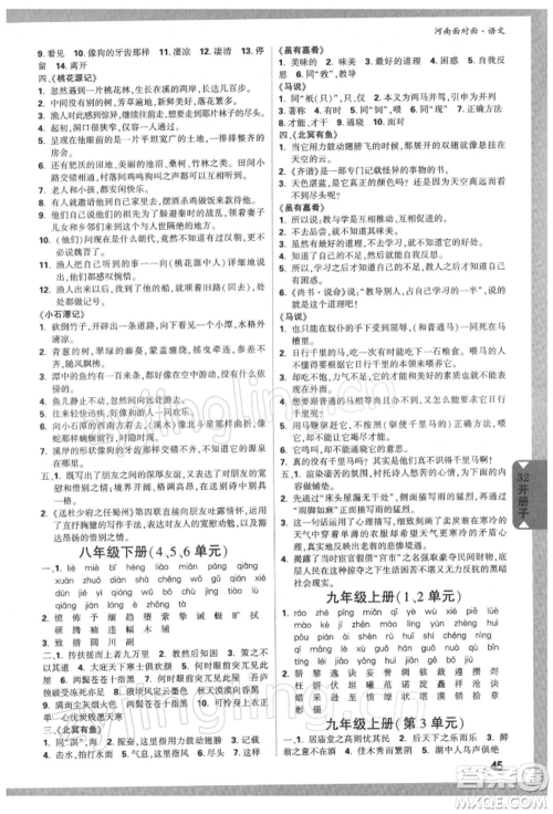 新疆青少年出版社2022中考面对面九年级语文通用版河南专版参考答案