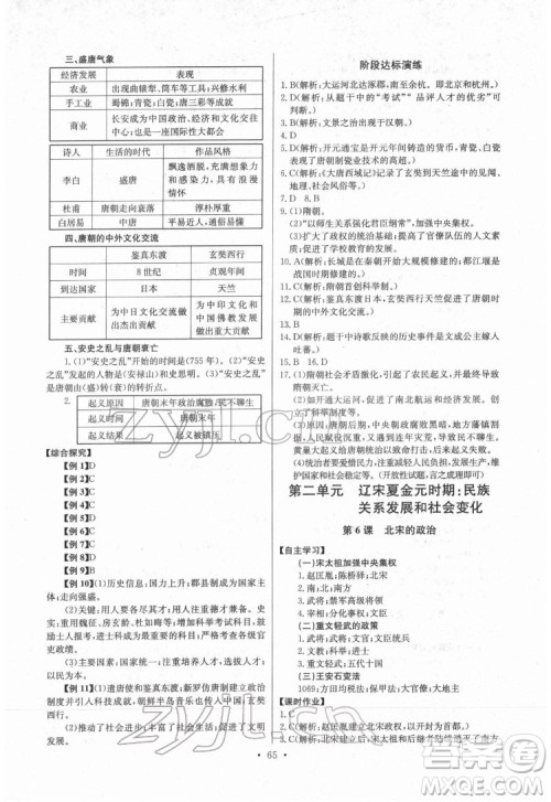 长江少年儿童出版社2022长江全能学案同步练习册七年级历史下册人教版参考答案