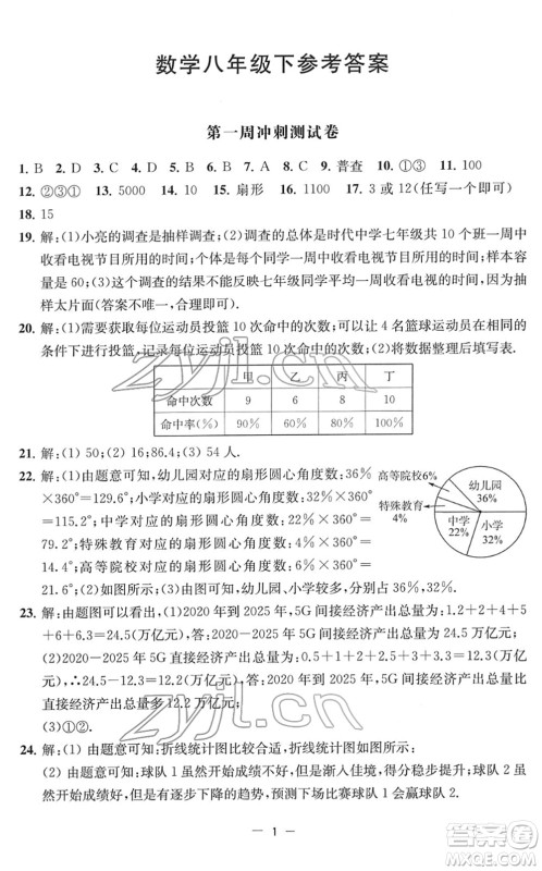 江苏人民出版社2022名校起航全能检测卷八年级数学下册苏科版答案