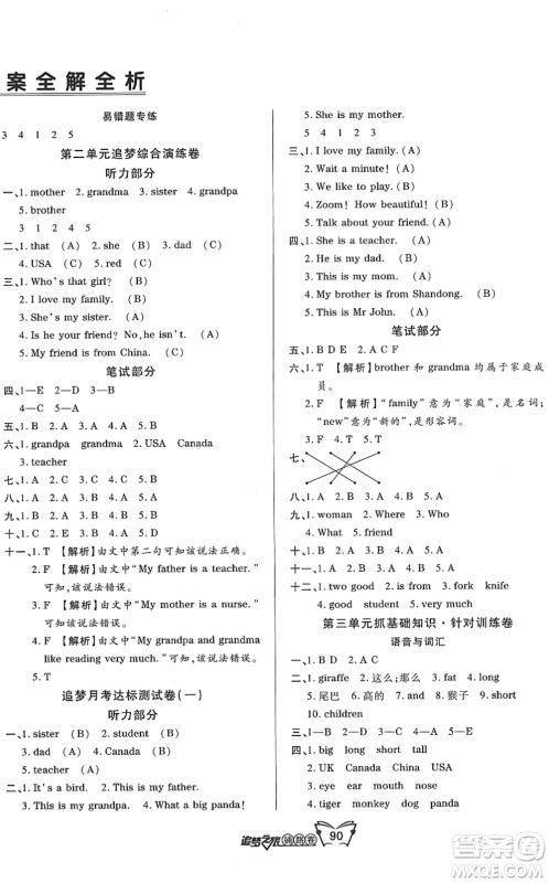 天津科学技术出版社2022追梦之旅铺路卷三年级英语下册PEP版河南专版答案 天津科学技术出版社2022追梦之旅铺路卷三年级英语下册PEP版河南专版答案