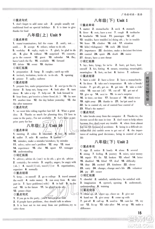 新疆青少年出版社2022中考面对面九年级英语通用版广西专版参考答案 新疆青少年出版社2022中考面对面九年级英语通用版广西专版参考答案