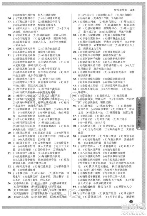 新疆青少年出版社2022中考面对面九年级语文通用版四川专版参考答案