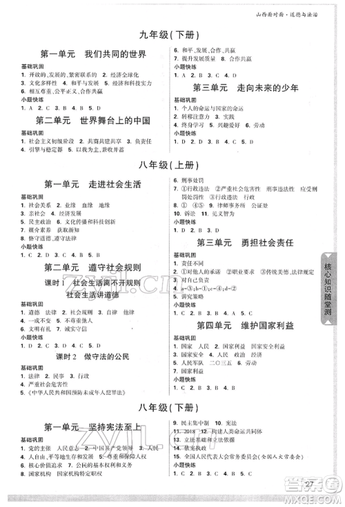 新疆青少年出版社2022中考面对面九年级道德与法治通用版山西专版参考答案 新疆青少年出版社2022中考面对面九年级道德与法治通用版山西专版参考答案