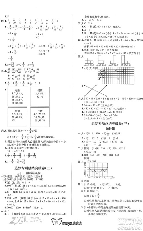 天津科学技术出版社2022追梦之旅铺路卷五年级数学下册RJ人教版河南专版答案