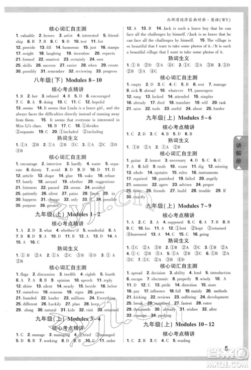 新疆青少年出版社2022中考面对面九年级英语外研版北部湾经济区专版参考答案 新疆青少年出版社2022中考面对面九年级英语外研版北部湾经济区专版参考答案