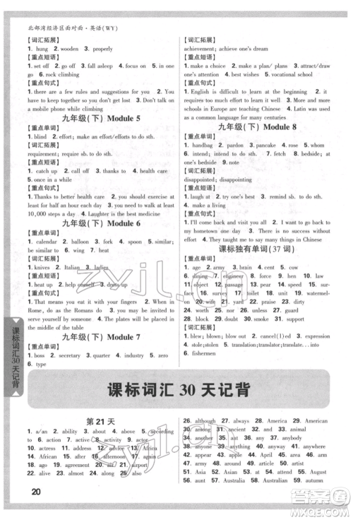 新疆青少年出版社2022中考面对面九年级英语外研版北部湾经济区专版参考答案 新疆青少年出版社2022中考面对面九年级英语外研版北部湾经济区专版参考答案