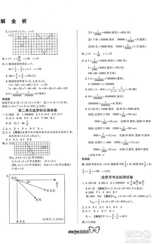 天津科学技术出版社2022追梦之旅铺路卷六年级数学下册BS北师版河南专版答案