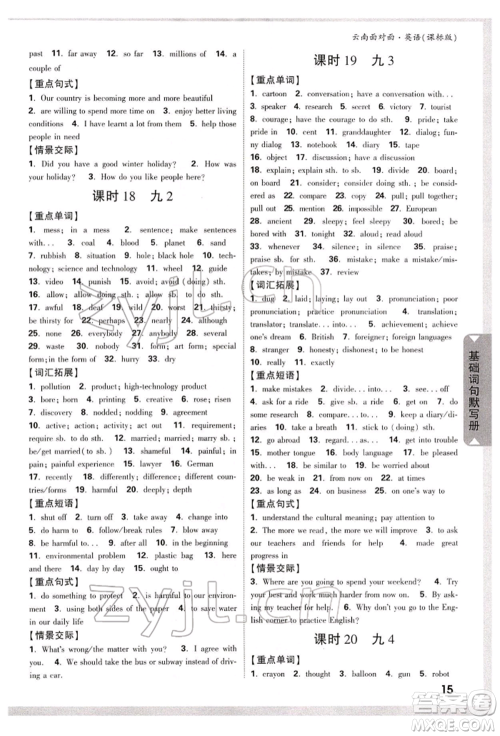 新疆青少年出版社2022中考面对面九年级英语课标版云南专版参考答案 新疆青少年出版社2022中考面对面九年级英语课标版云南专版参考答案