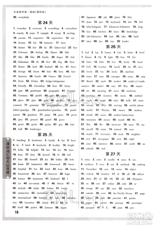 新疆青少年出版社2022中考面对面九年级英语课标版云南专版参考答案 新疆青少年出版社2022中考面对面九年级英语课标版云南专版参考答案