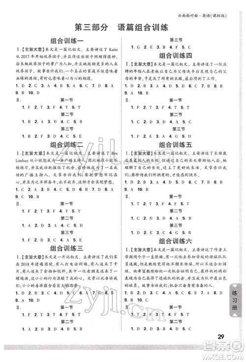 新疆青少年出版社2022中考面对面九年级英语课标版云南专版参考答案 新疆青少年出版社2022中考面对面九年级英语课标版云南专版参考答案