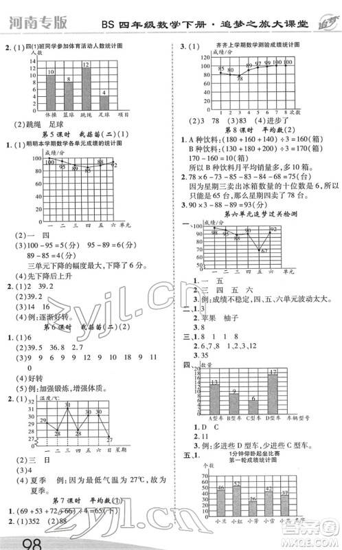 天津科学技术出版社2022追梦之旅大课堂四年级数学下册BS北师版河南专版答案