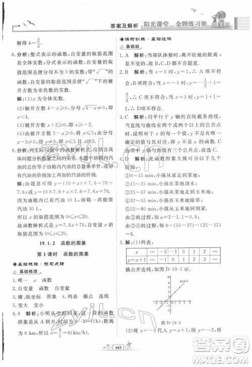 人民教育出版社2022阳光课堂金牌练习册数学八年级下册人教版福建专版答案