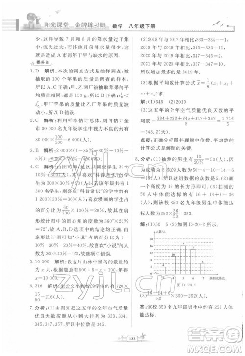 人民教育出版社2022阳光课堂金牌练习册数学八年级下册人教版福建专版答案