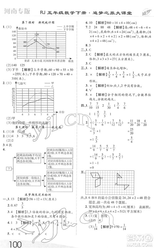 天津科学技术出版社2022追梦之旅大课堂五年级数学下册RJ人教版河南专版答案