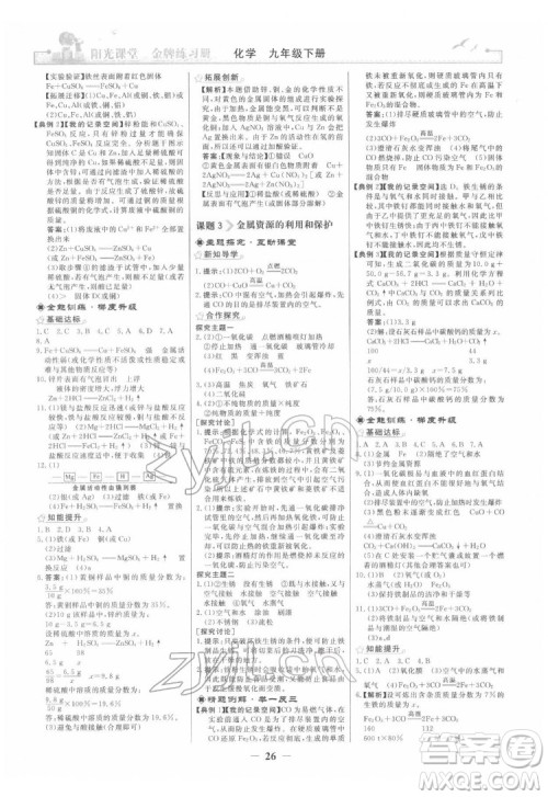人民教育出版社2022阳光课堂金牌练习册化学九年级下册人教版答案 人民教育出版社2022阳光课堂金牌练习册化学九年级下册人教版答案