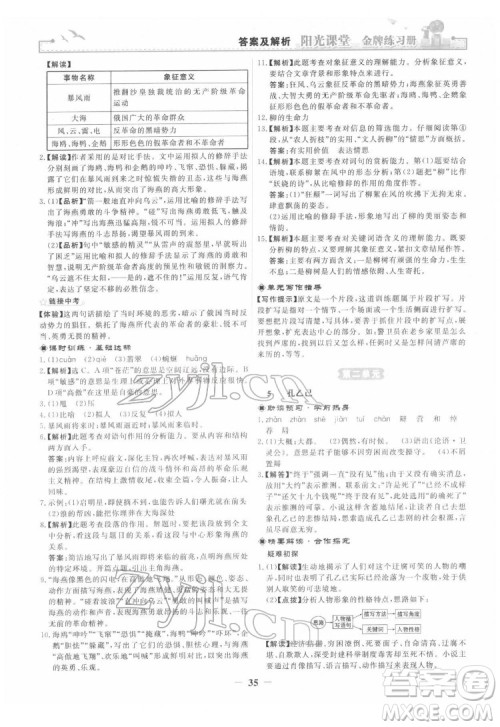 人民教育出版社2022阳光课堂金牌练习册语文九年级下册人教版答案
