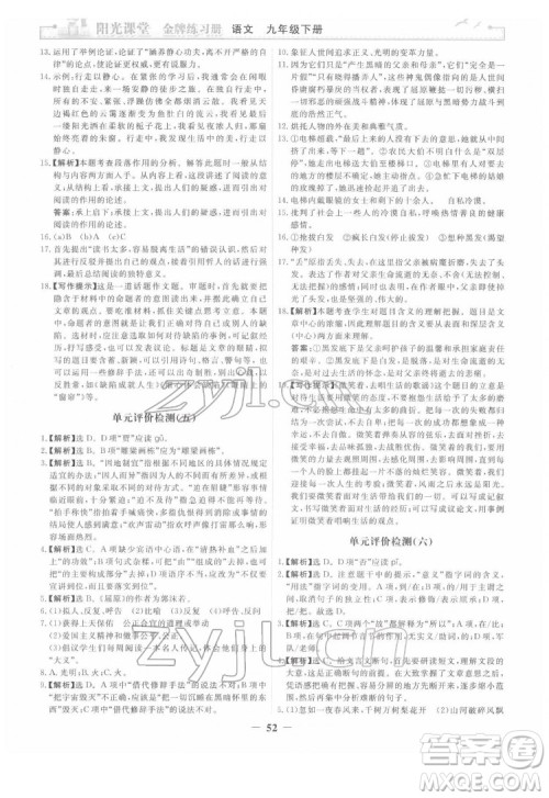 人民教育出版社2022阳光课堂金牌练习册语文九年级下册人教版答案 人民教育出版社2022阳光课堂金牌练习册语文九年级下册人教版答案