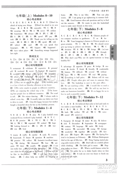 新疆青少年出版社2022中考面对面九年级英语外研版广西专版参考答案