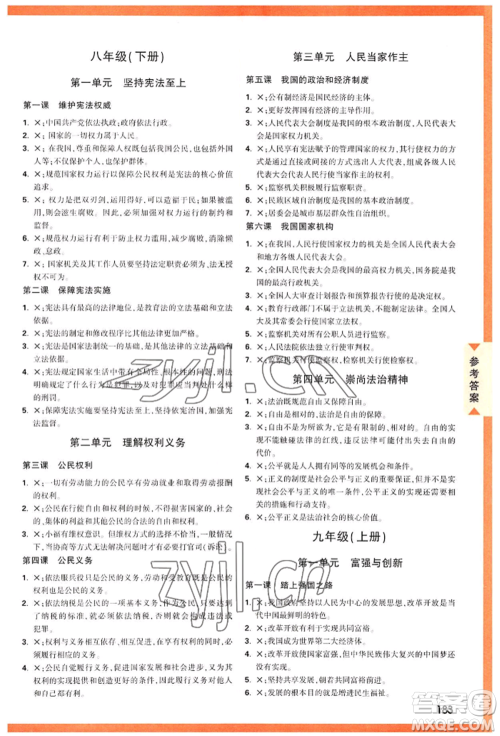 新疆青少年出版社2022中考面对面九年级道德与法治通用版福建专版参考答案 新疆青少年出版社2022中考面对面九年级道德与法治通用版福建专版参考答案