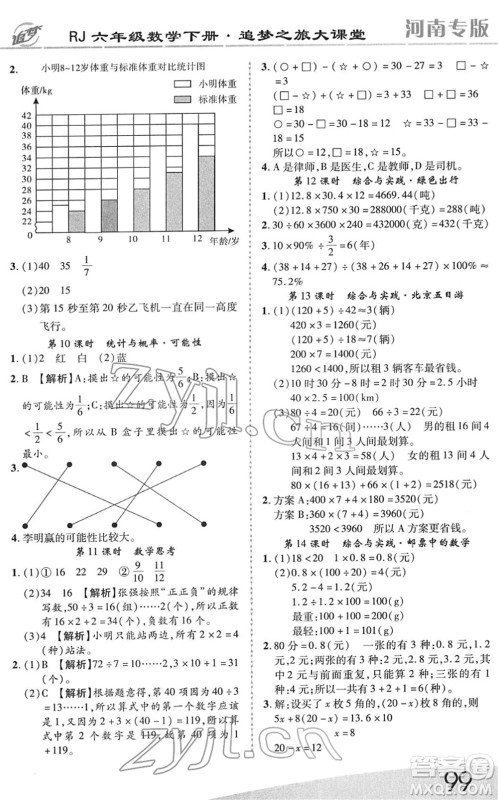 天津科学技术出版社2022追梦之旅大课堂六年级数学下册RJ人教版河南专版答案 天津科学技术出版社2022追梦之旅大课堂六年级数学下册RJ人教版河南专版答案