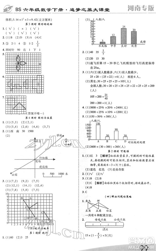 天津科学技术出版社2022追梦之旅大课堂六年级数学下册BS北师版河南专版答案