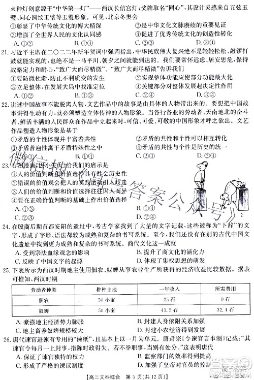 2022年4月金太阳高三联考文科综合试题及答案