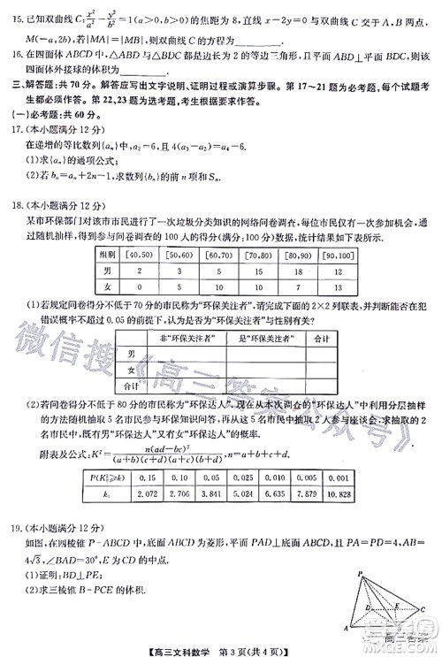 2022九师联盟高三4月质量监测文科数学试题及答案