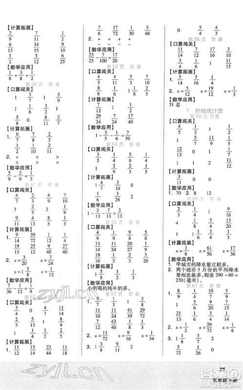 阳光出版社2022阶梯计算五年级数学下册RJ人教版答案