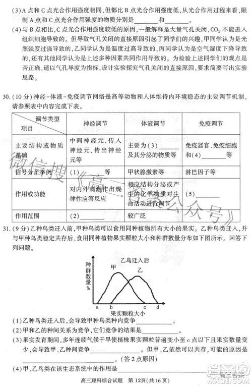 合肥市2022年高三第二次教学质量检测理科综合试题及答案