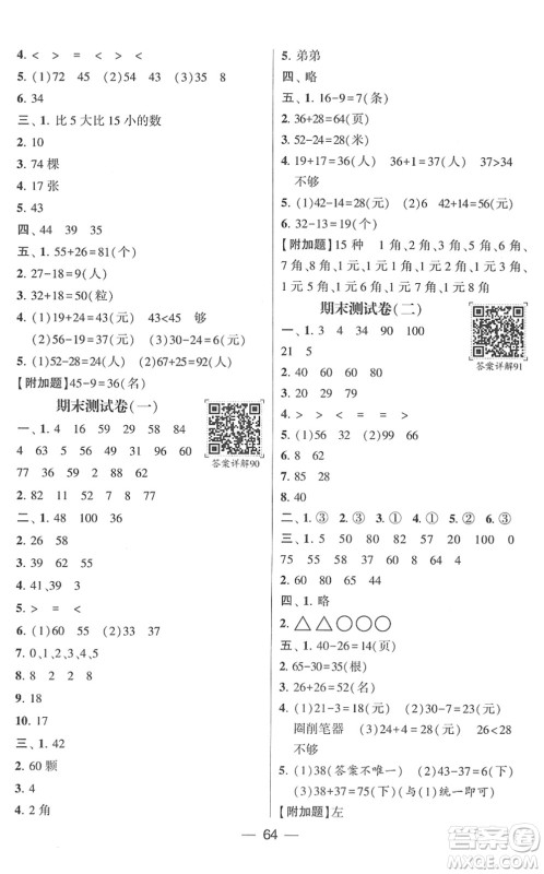 河海大学出版社2022学霸棒棒堂同步提优一年级数学下册SJ苏教版答案